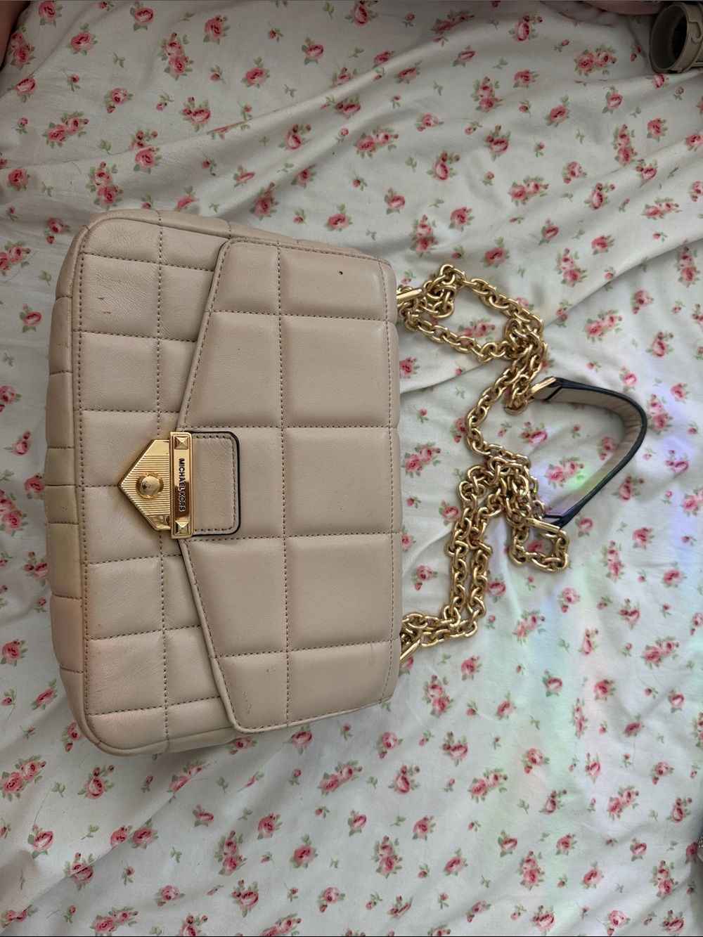 Michael Kors Quilted Blush Crossbody with Gold Chain